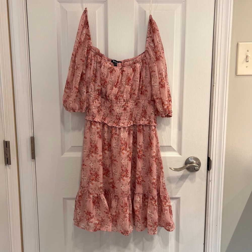 Trixxi Pink Floral Chiffon Smocked Mini Dress Womens Large Loveshack Fancy